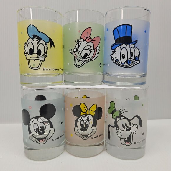 6 Disney Libbey Juice Glasses Mickey Minnie Donald Daisy Goofy Scrooge McDuck - Picture 1 of 4